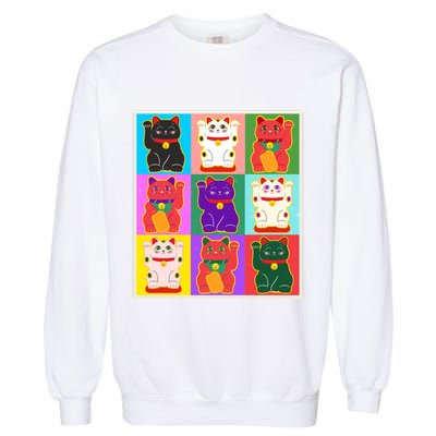 Cool Funny Vintage Japanese Lucky Cat Maneki Neko Pop Art Garment-Dyed Sweatshirt