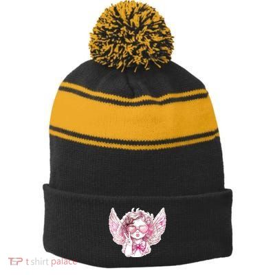 Cute Funny Valentines Day Cupid Peace Sign Stripe Pom Pom Beanie