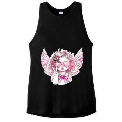 Cute Funny Valentines Day Cupid Peace Sign Ladies PosiCharge Tri-Blend Wicking Tank