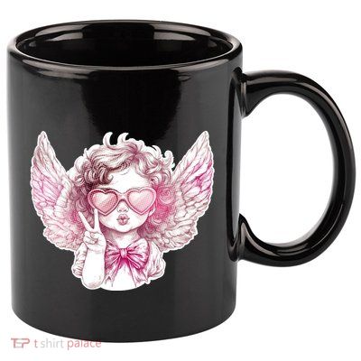 Cute Funny Valentines Day Cupid Peace Sign 11oz C Handle Ceramic Mug