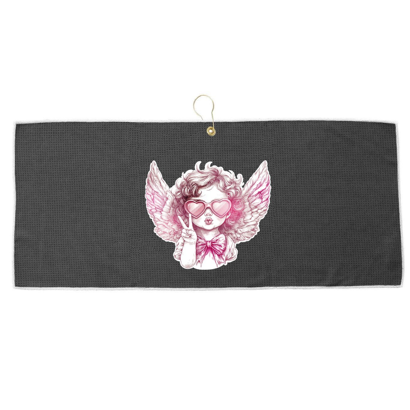 Cute Funny Valentines Day Cupid Peace Sign Large Microfiber Waffle Golf Towel