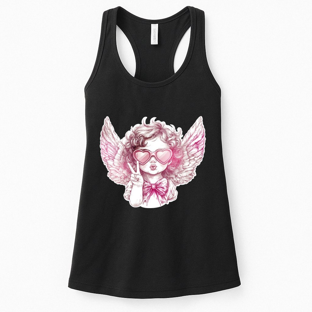Cute Funny Valentines Day Cupid Peace Sign Womens Tank Top