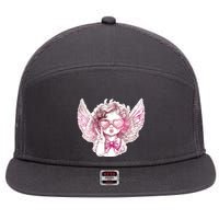 Cute Funny Valentines Day Cupid Peace Sign 7 Panel Mesh Trucker Snapback Hat