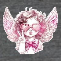 Cute Funny Valentines Day Cupid Peace Sign 7 Panel Mesh Trucker Snapback Hat
