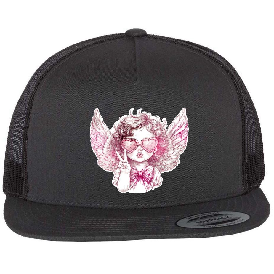 Cute Funny Valentines Day Cupid Peace Sign Flat Bill Trucker Hat