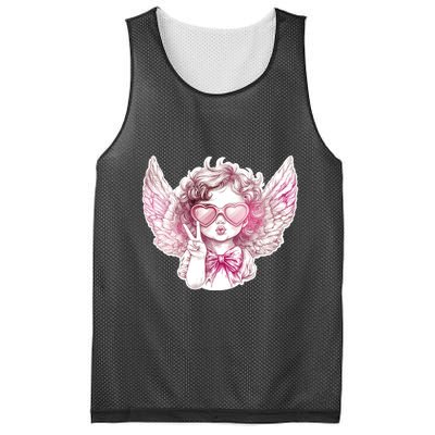 Cute Funny Valentines Day Cupid Peace Sign Mesh Reversible Basketball Jersey Tank