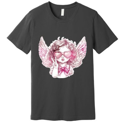Cute Funny Valentines Day Cupid Peace Sign Premium T-Shirt