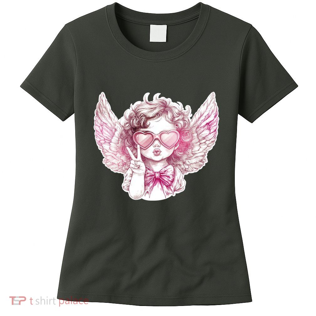 Cute Funny Valentines Day Cupid Peace Sign Womens T-Shirt