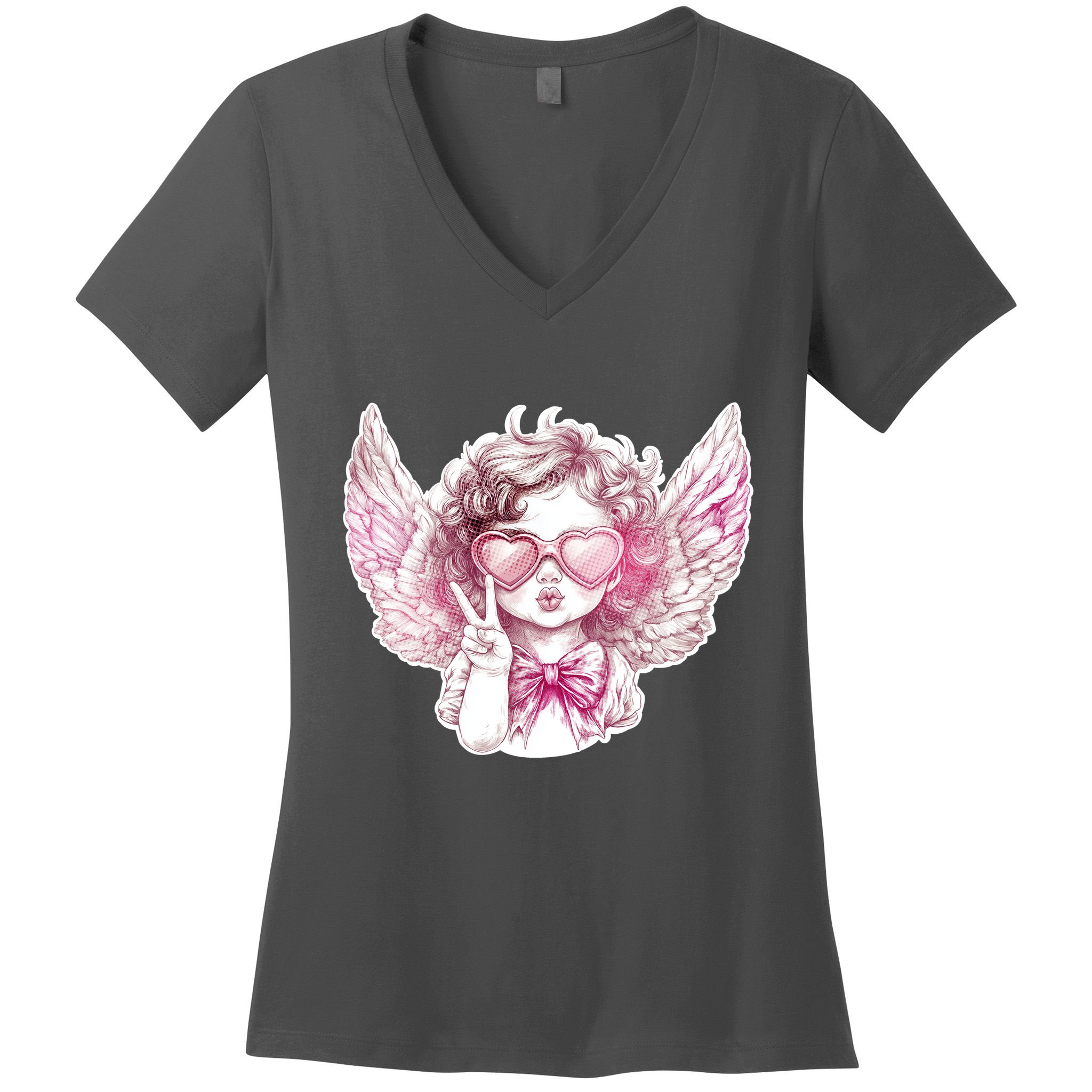 Cute Funny Valentines Day Cupid Peace Sign Women's V-Neck T-Shirt