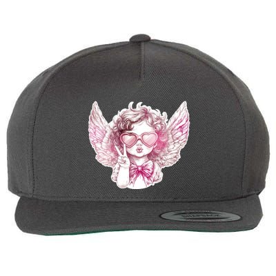 Cute Funny Valentines Day Cupid Peace Sign Wool Snapback Cap