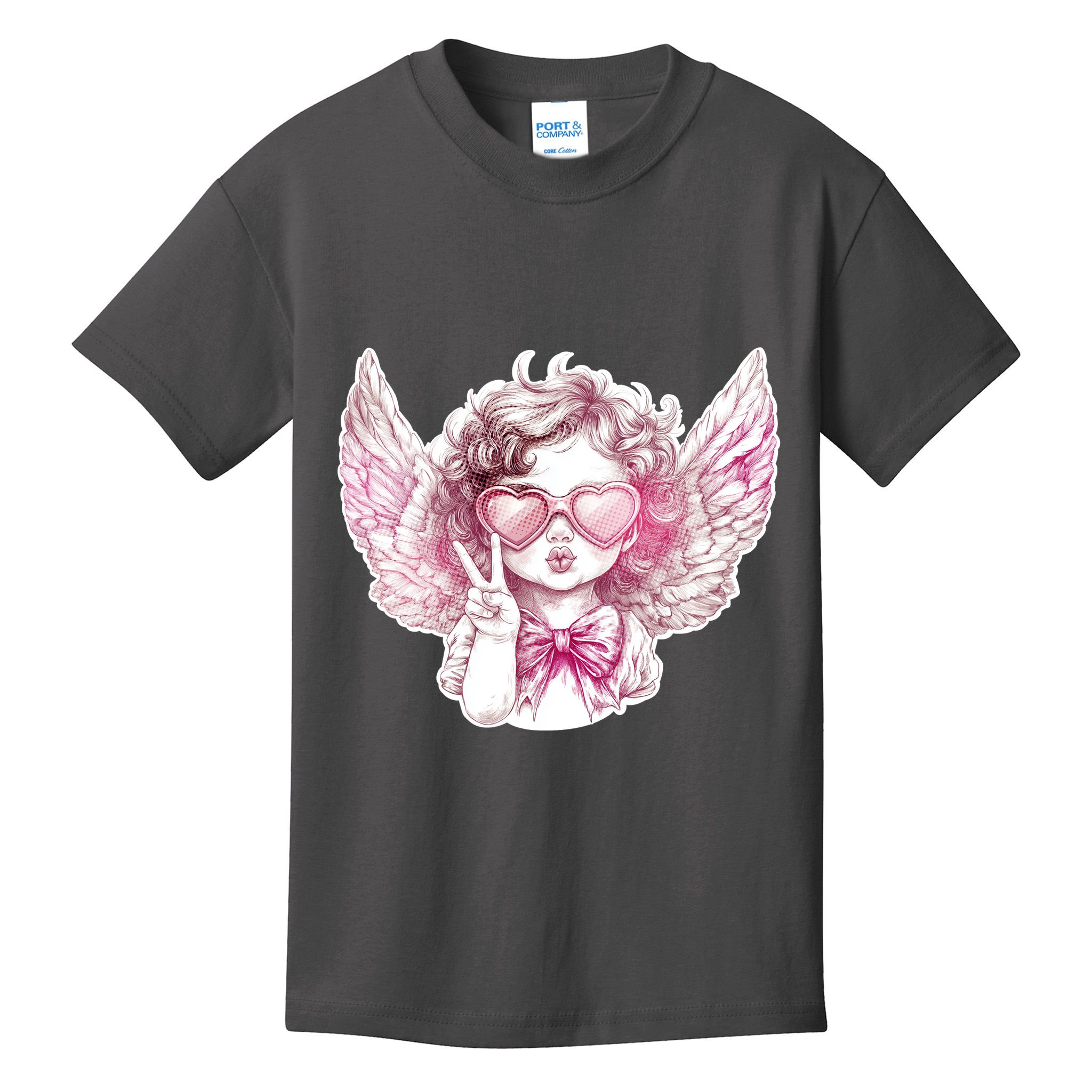 Cute Funny Valentines Day Cupid Peace Sign Kids T-Shirt