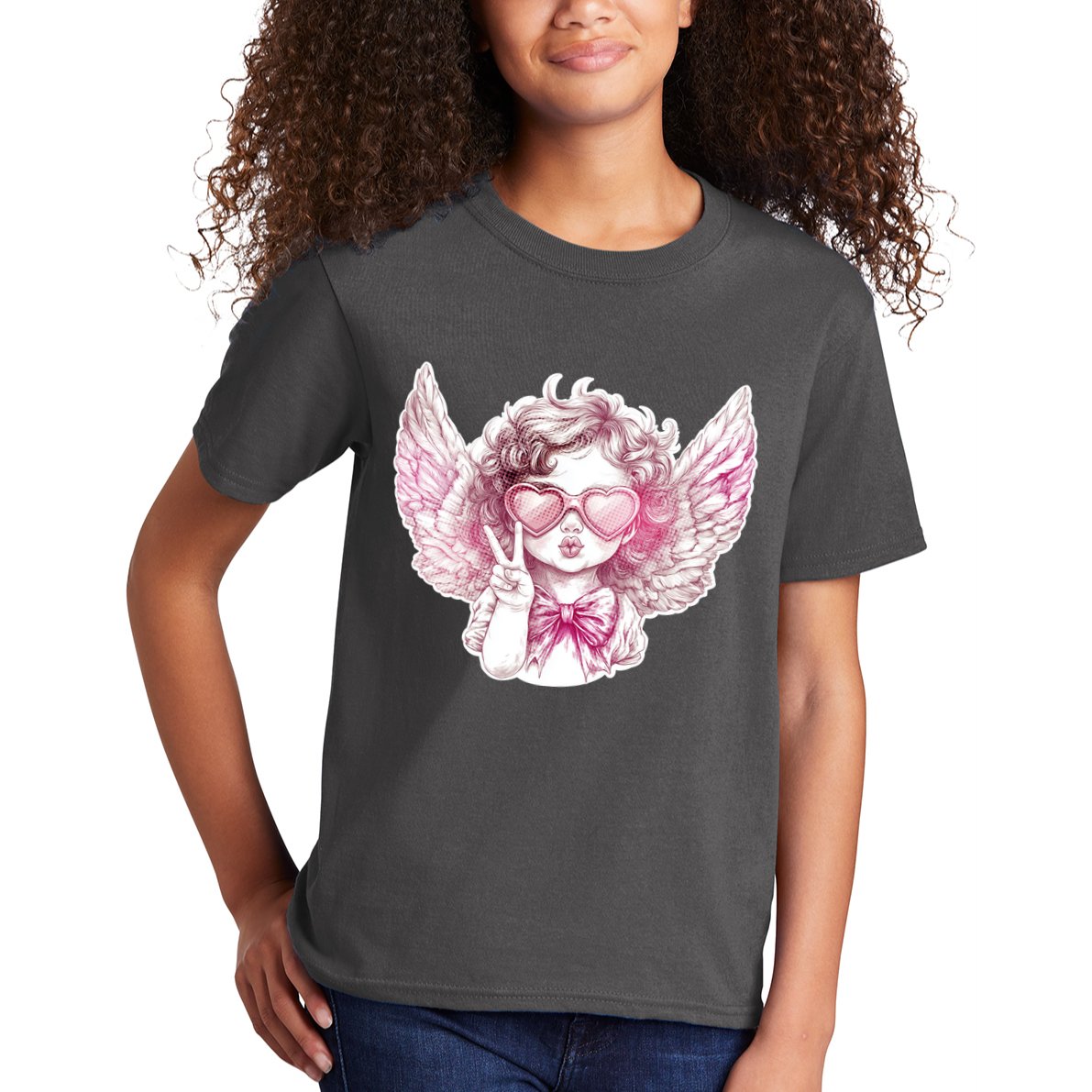 Cute Funny Valentines Day Cupid Peace Sign Kids T-Shirt