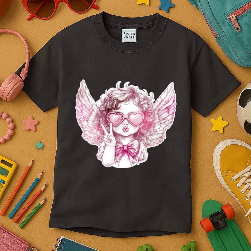 Cute Funny Valentines Day Cupid Peace Sign Kids T-Shirt