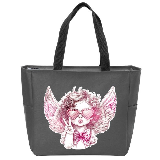 Cute Funny Valentines Day Cupid Peace Sign Zip Tote Bag