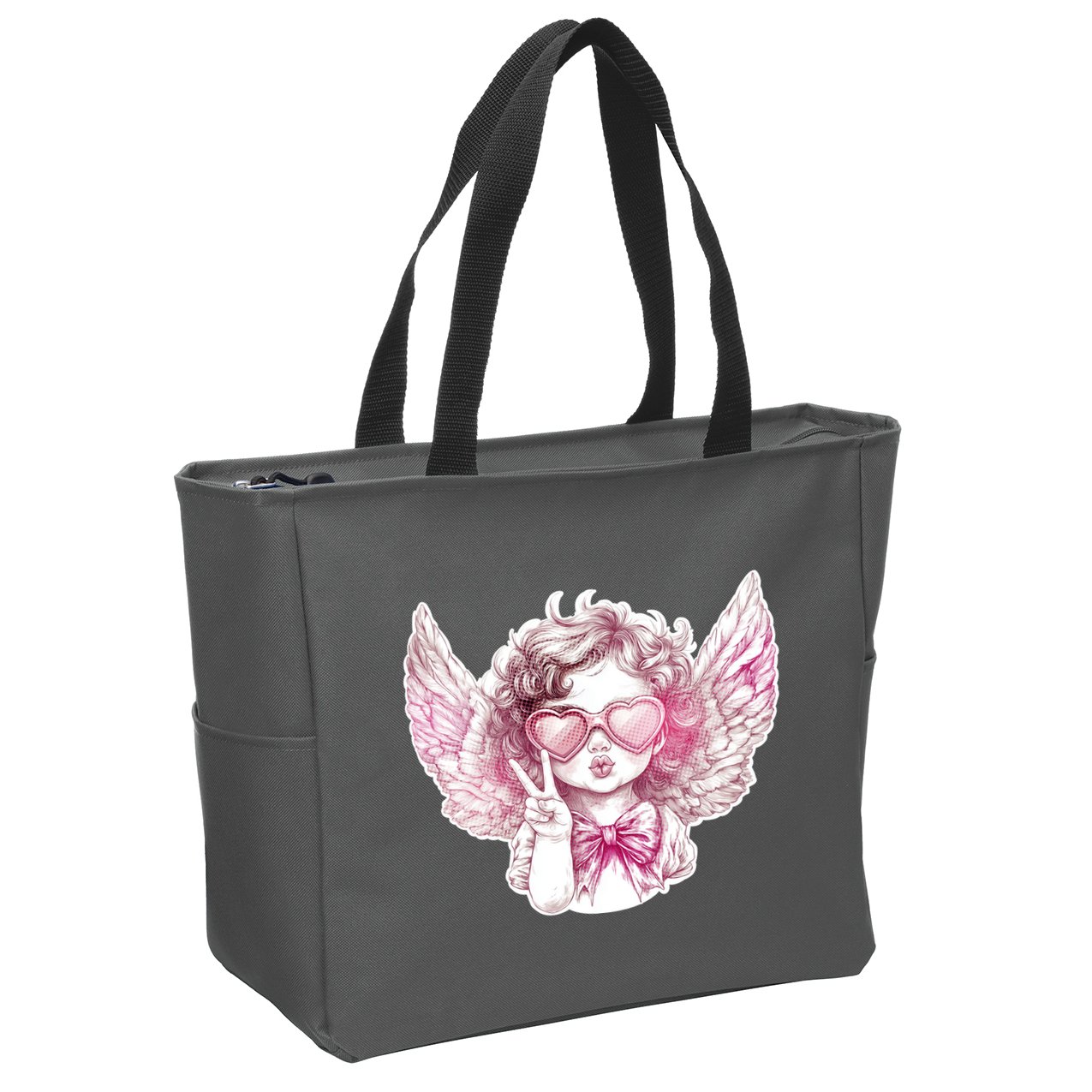 Cute Funny Valentines Day Cupid Peace Sign Zip Tote Bag
