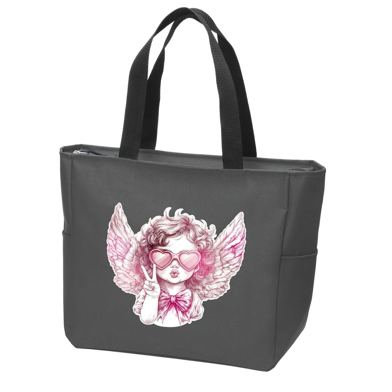Cute Funny Valentines Day Cupid Peace Sign Zip Tote Bag