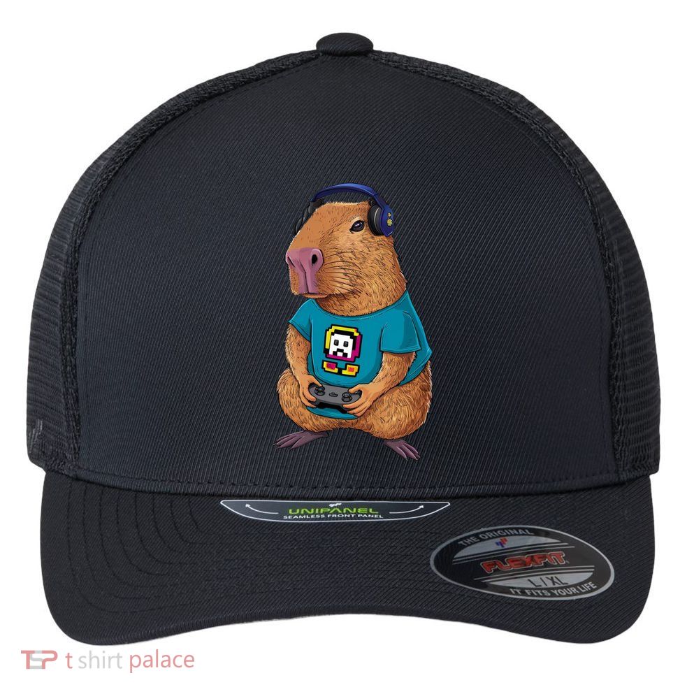 Capybara Funny Video Games Capybara Great Gift Flexfit Unipanel Trucker Cap