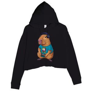 Capybara Funny Video Games Capybara Great Gift Crop Fleece Hoodie