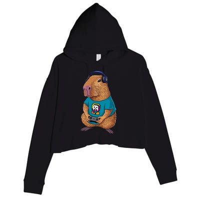 Capybara Funny Video Games Capybara Great Gift Crop Fleece Hoodie