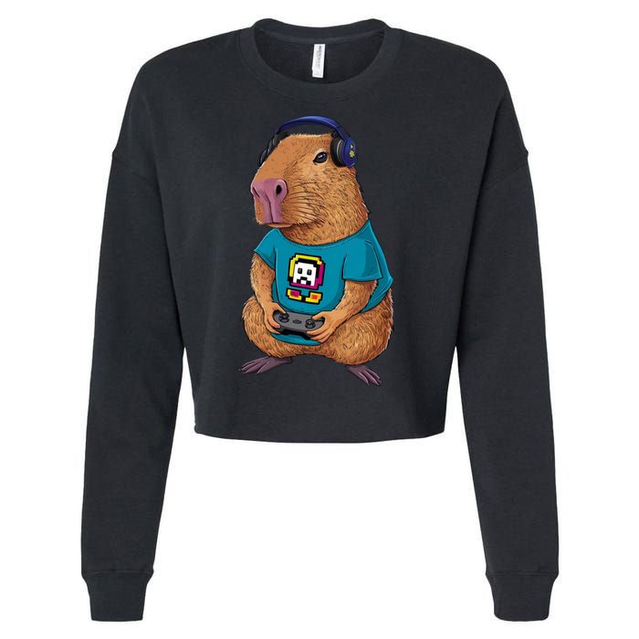 Capybara Funny Video Games Capybara Great Gift Cropped Pullover Crew