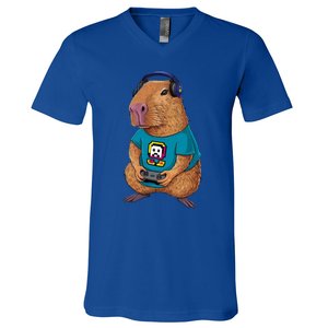 Capybara Funny Video Games Capybara Great Gift V-Neck T-Shirt