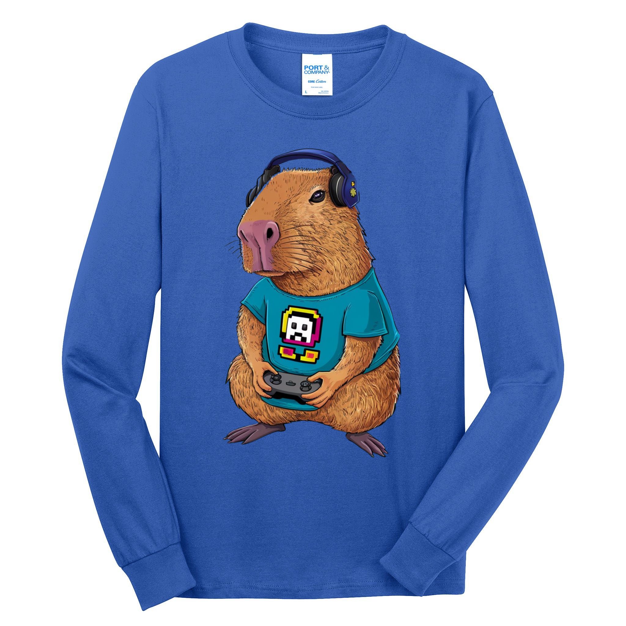 Capybara Funny Video Games Capybara Great Gift Tall Long Sleeve T-Shirt