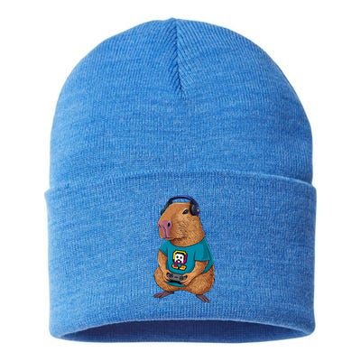 Capybara Funny Video Games Capybara Great Gift Sustainable Knit Beanie