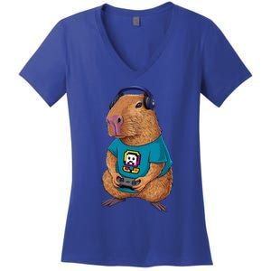 Capybara Funny Video Games Capybara Great Gift Women's V-Neck T-Shirt