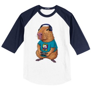 Capybara Funny Video Games Capybara Great Gift Baseball Sleeve Shirt