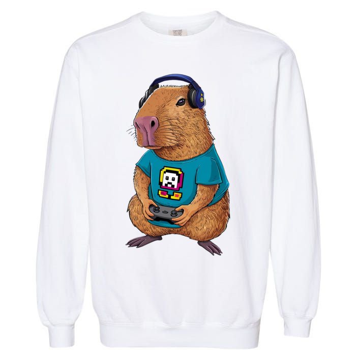 Capybara Funny Video Games Capybara Great Gift Garment-Dyed Sweatshirt
