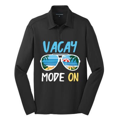 Cute Funny Vacay Mode On Summer Family Vacation Silk Touch Performance Long Sleeve Polo