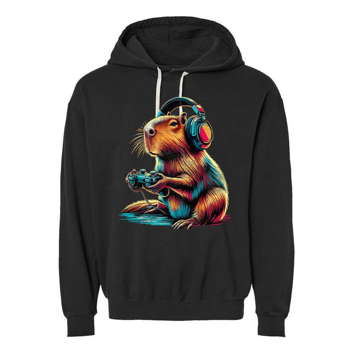 Capybara Funny Video Games Capybara Garment-Dyed Fleece Hoodie