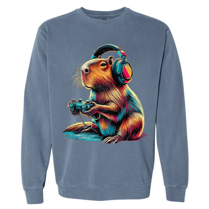 Capybara Funny Video Games Capybara Garment-Dyed Sweatshirt