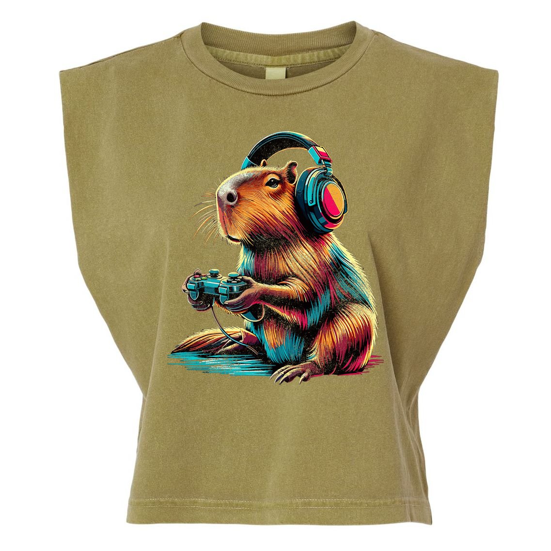 Capybara Funny Video Games Capybara Garment-Dyed Women's Muscle Tee