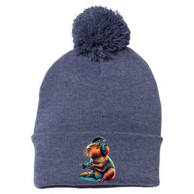 Capybara Funny Video Games Capybara Pom Pom 12in Knit Beanie