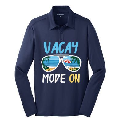 Cute Funny Vacay Mode On Summer Family Vacation Silk Touch Performance Long Sleeve Polo