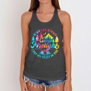 Camp Firelight Vacation Bible School Vbs 2024 Christian Camp Women's Knotted Racerback Tank