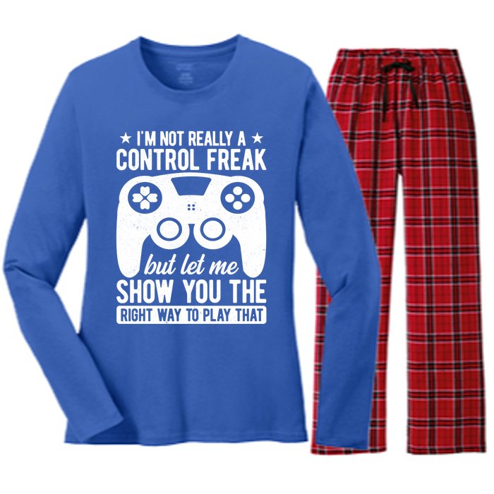 Control Freak Video Game Player Gaming Gamer Pc Console Geek Great Gift Women's Long Sleeve Flannel Pajama Set 