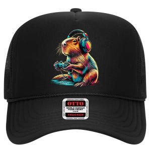 Capybara Funny Video Games Capybara Gift High Crown Mesh Back Trucker Hat