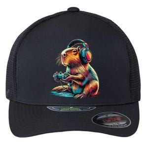 Capybara Funny Video Games Capybara Gift Flexfit Unipanel Trucker Cap