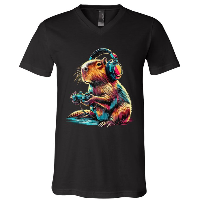 Capybara Funny Video Games Capybara Gift V-Neck T-Shirt