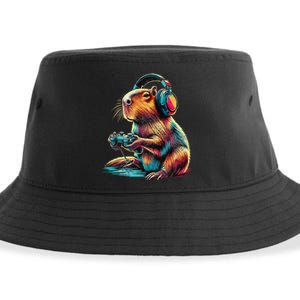 Capybara Funny Video Games Capybara Gift Sustainable Bucket Hat