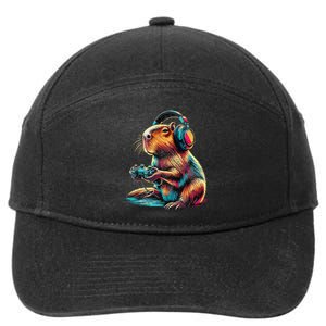 Capybara Funny Video Games Capybara Gift 7-Panel Snapback Hat