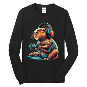 Capybara Funny Video Games Capybara Gift Tall Long Sleeve T-Shirt