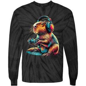 Capybara Funny Video Games Capybara Gift Tie-Dye Long Sleeve Shirt