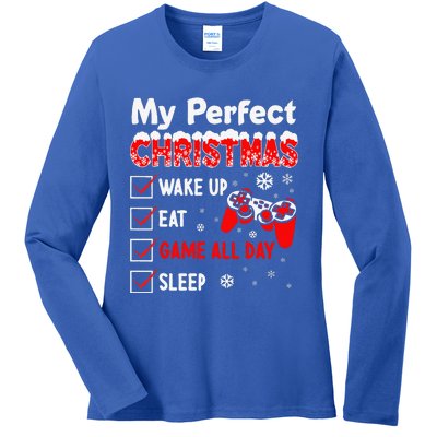 Christmas Funny Video Gamer My Perfect Christmas Ladies Long Sleeve Shirt