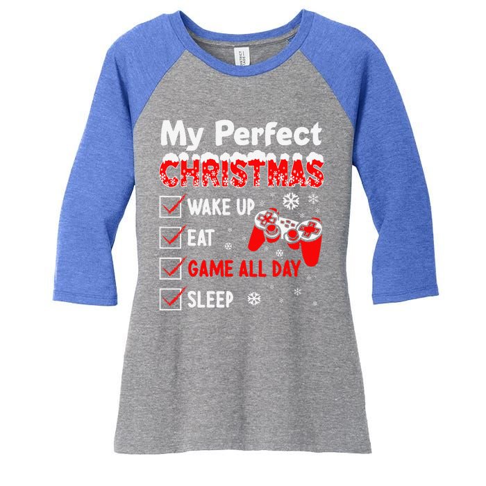 Christmas Funny Video Gamer My Perfect Christmas Women's Tri-Blend 3/4-Sleeve Raglan Shirt