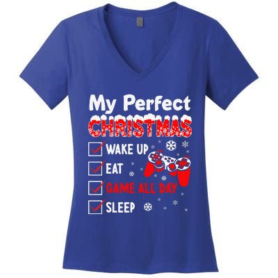 Christmas Funny Video Gamer My Perfect Christmas Women's V-Neck T-Shirt