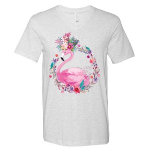 Cute Flower Wreath Flamingo V-Neck T-Shirt