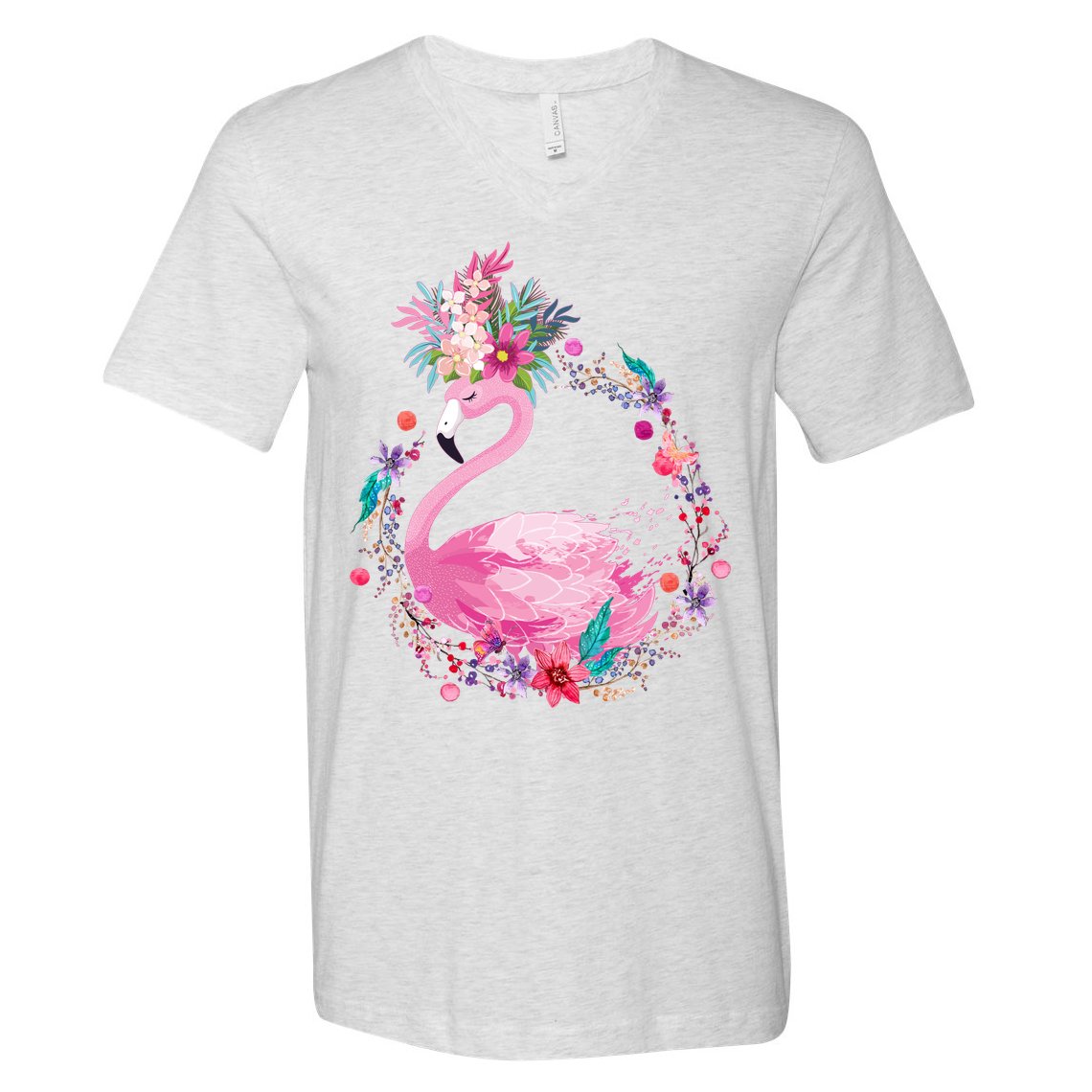 Cute Flower Wreath Flamingo V-Neck T-Shirt